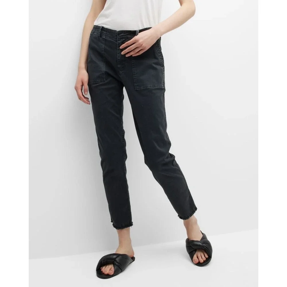 Nili Lotan Jenna Pants Washed Black High Rise Crop Raw Hem Size 2